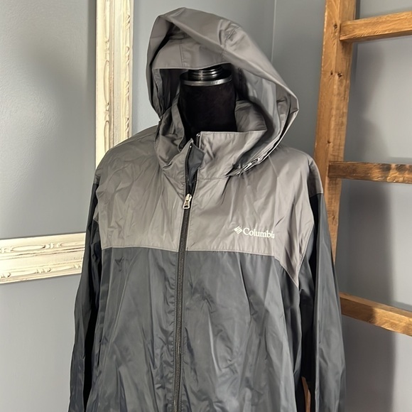 Columbia Mens 2X Windbreaker Jacket Blk/Gray Nylon Hooded Mesh Lining Activewear - Picture 3 of 6